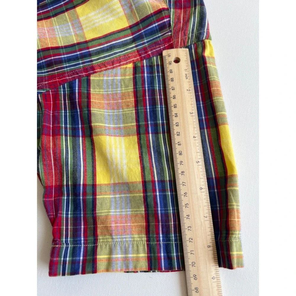 Ralph Lauren Shirt Plaid Short Sleeve Button Up Youth L Blue Red Green Yellow